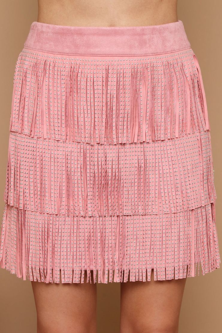 Annie Studded Fringe Mini Skirt - Pink