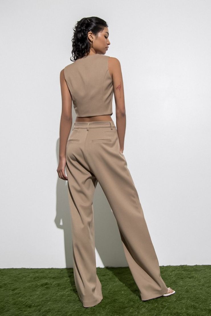 Becky Tan Woven Trousers & Vest (Sold Separately)