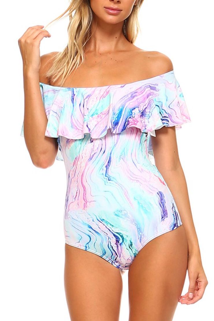 Elise Ruffle Off The Shoulder One Piece Swimsuit