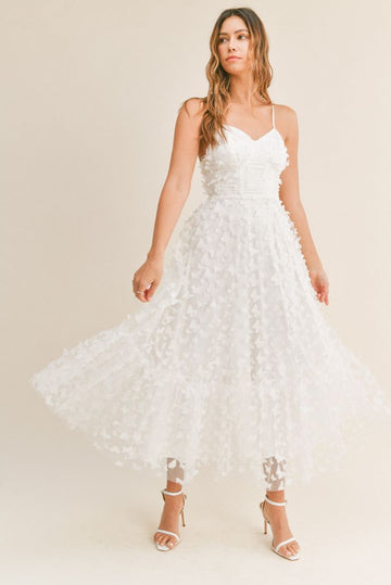 Give Me Butterflies 3D Midi Dress - White