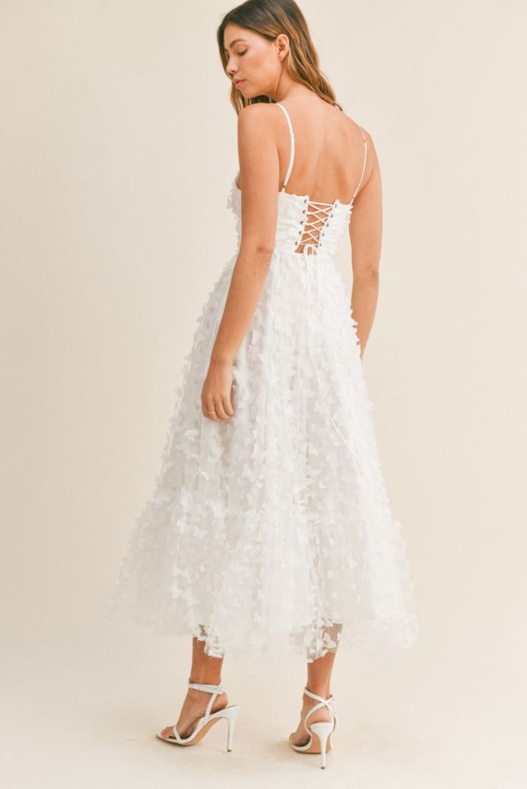 Give Me Butterflies 3D Midi Dress - White