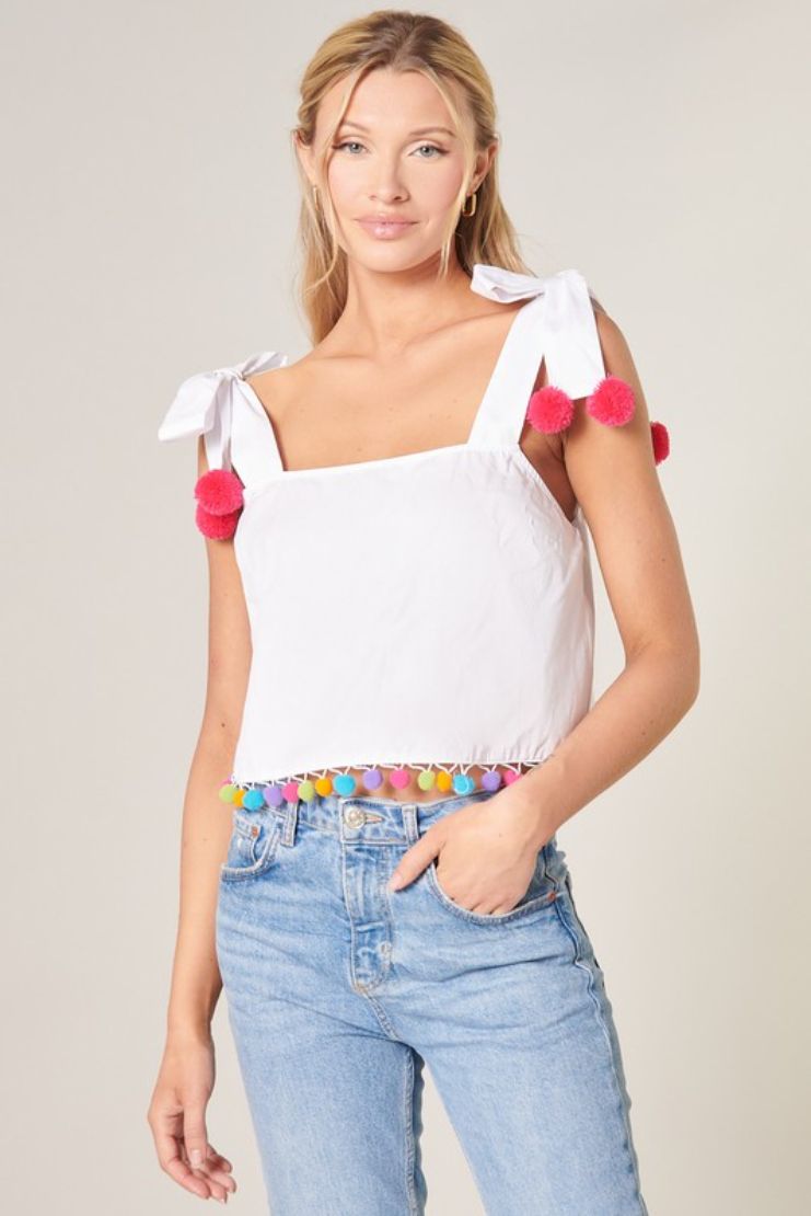 Abriella Pom Pom Poplin Crop Top